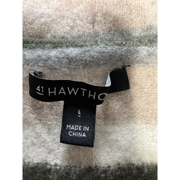 41Hawthorne Sweater L Large 100% Cashmere Green Cream Ivory Gray Flaw - Picture 6 of 8